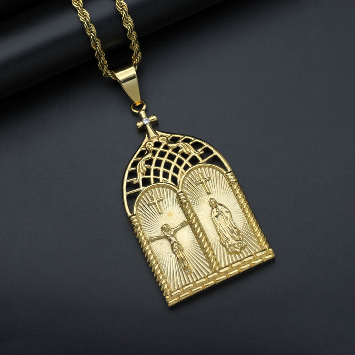 FREE Today: Christian Art Classic Style Jesus & Our Lady Church Door Necklace