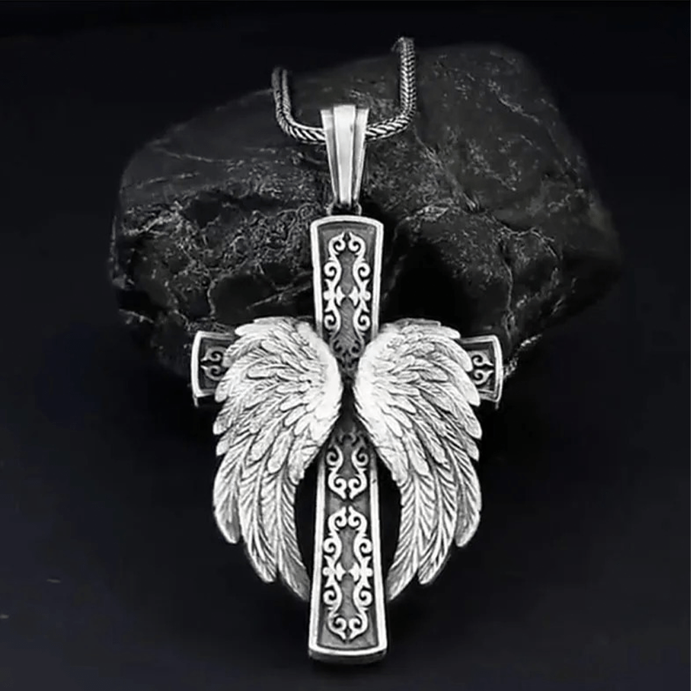Winged Cross Silver Pendant Christian Necklace