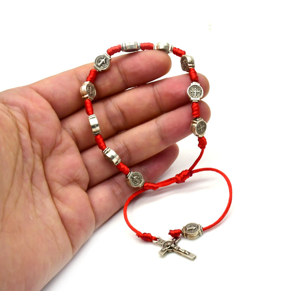 Christianartworkshop St. Benedict Knotted Red String Amulet Bracelet