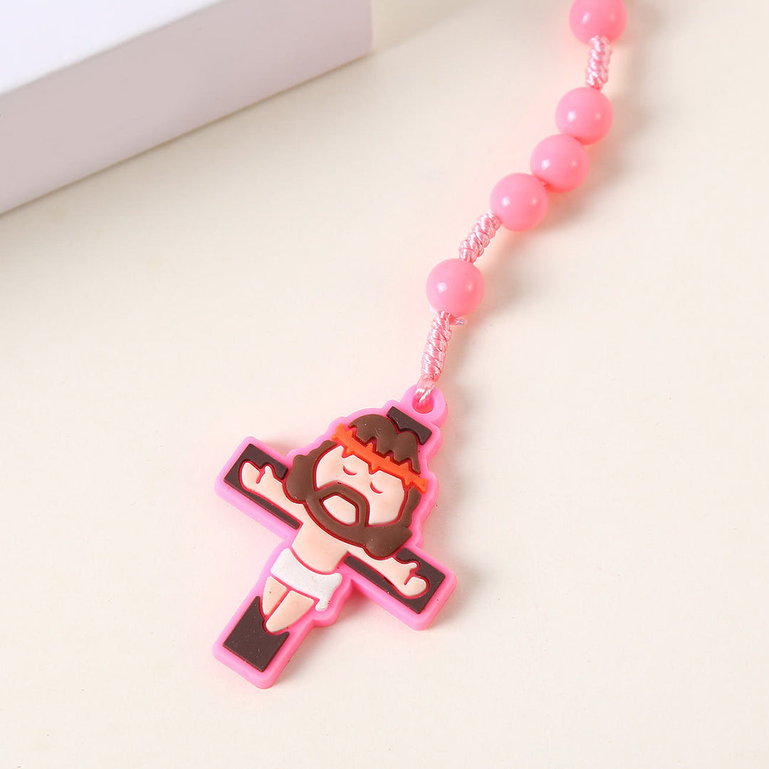 FREE Today: Christian Art Guardian Angel & Crucifix of 8 mm Round Pink/Blue Acrylic Nylon Cord Child Rosary