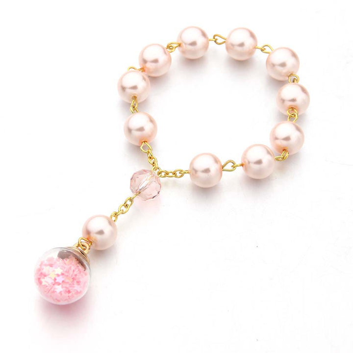 Pink Stars Glass Ball Bracelet Pocket Rosary