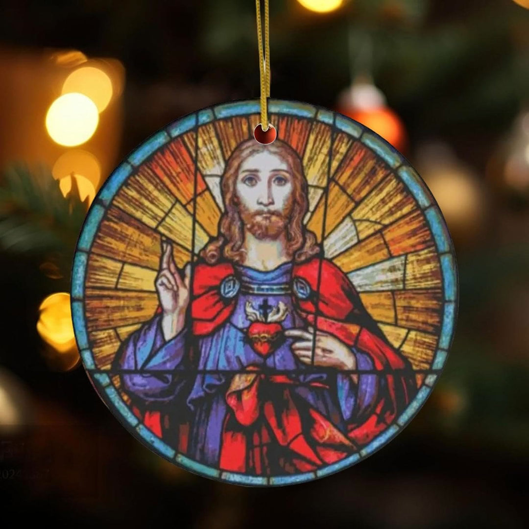 Discount Today: 5 Stained Glass Style Christian Scene Ornaments