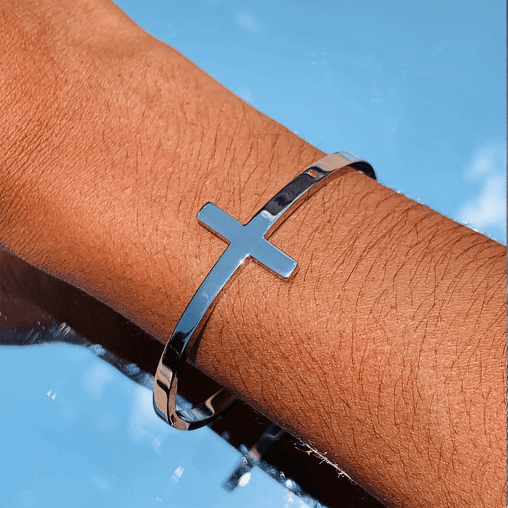 Christianartworkshop Silver Cross Cuff Bangle Religion Bracelet