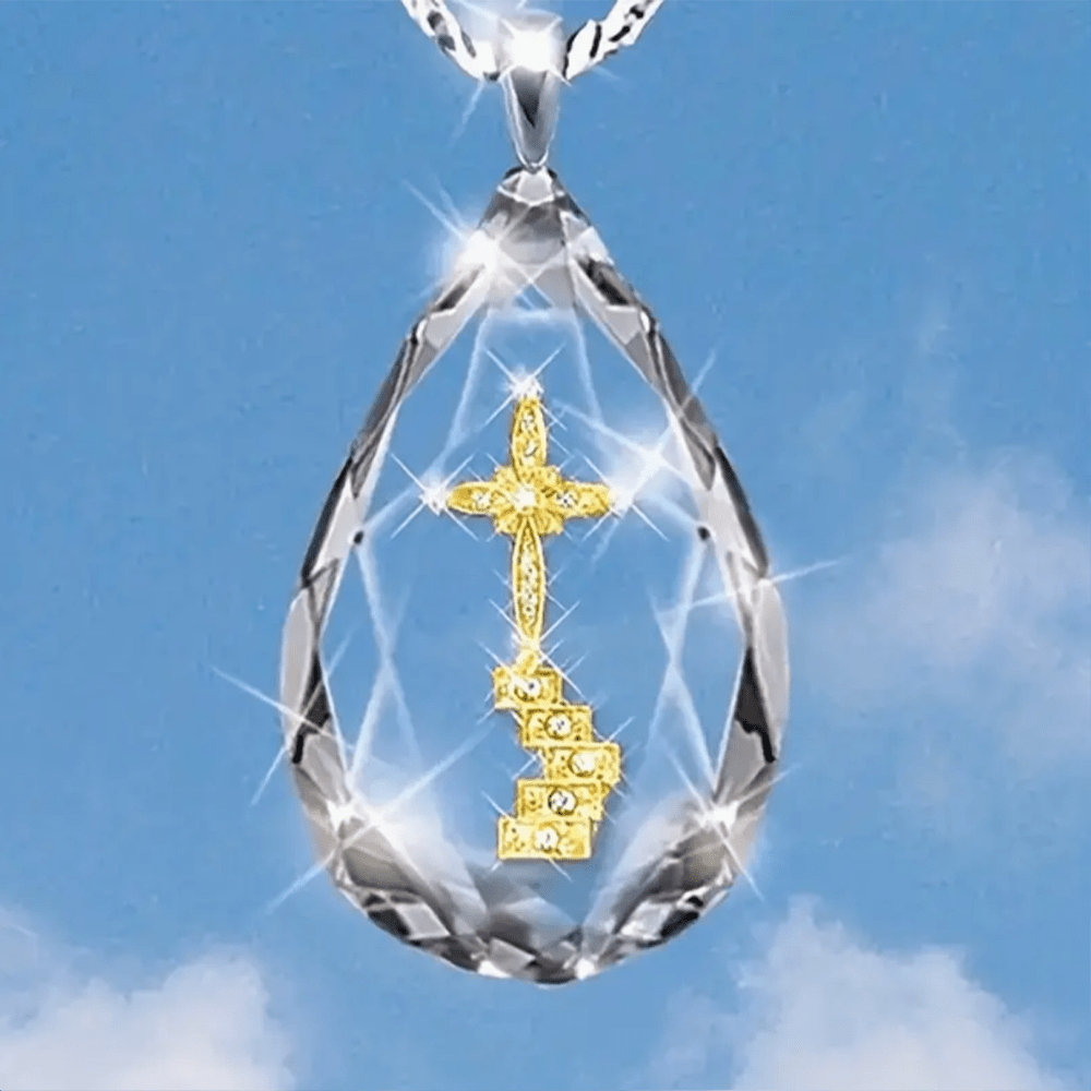 FREE Today: Christian Art Modern Style Crystal Water Drop Cross Stairway to Heaven Necklace