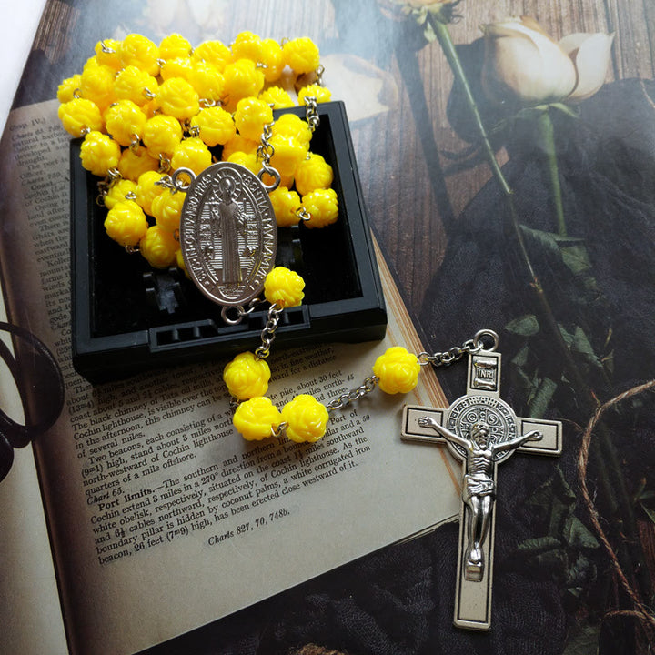 Yellow Rose Beads Crucifixion Rosary