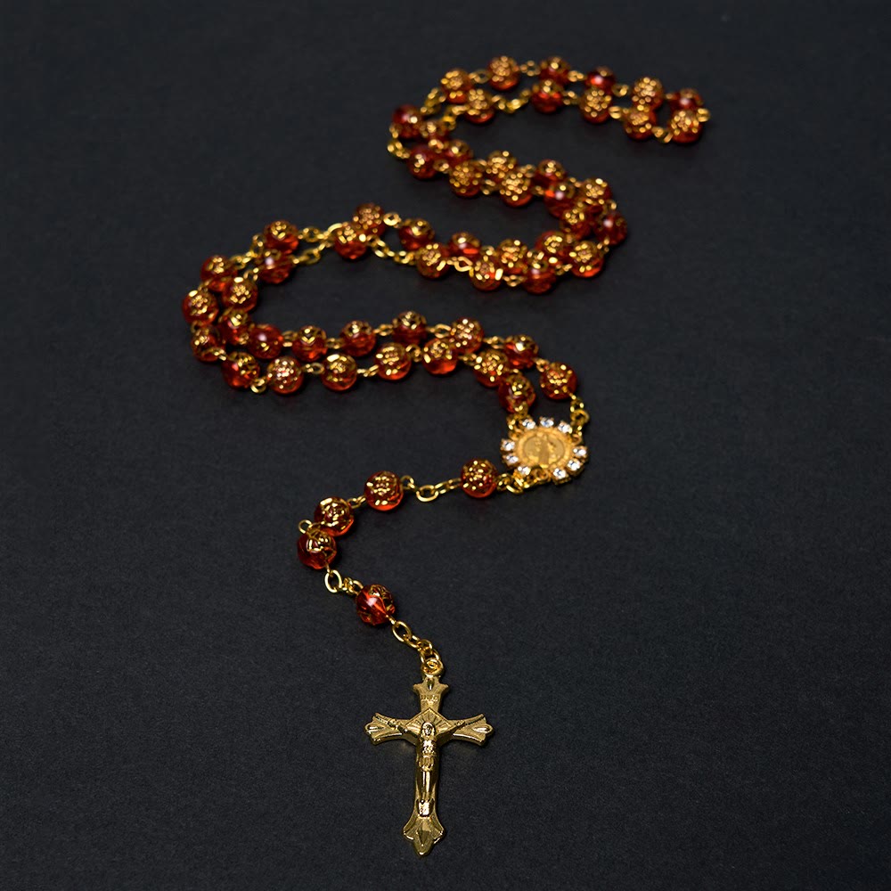 Christianartworkshop St. Benedict Medal & Crucifix of 8 mm Round Multicolor Acrylic Alloy Chain Rosary