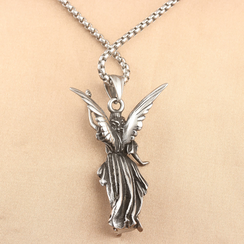 Discount Today: Christian Art Classic Style Heavenly Protection Guardian Angel Titanium Pendant Necklace