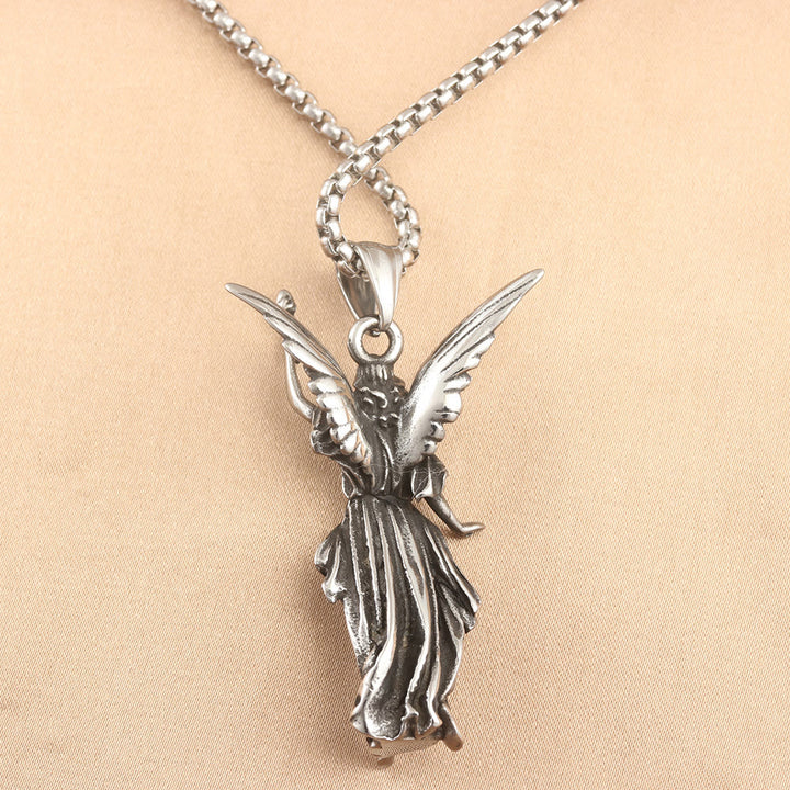 Discount Today: Christian Art Classic Style Heavenly Protection Guardian Angel Titanium Pendant Necklace