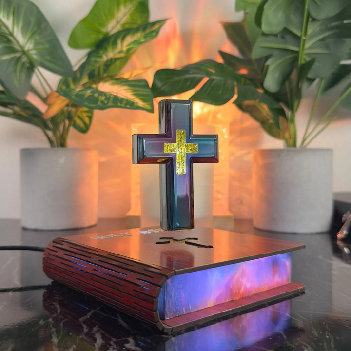 Book-base Magnetic Levitation Cross Ornament