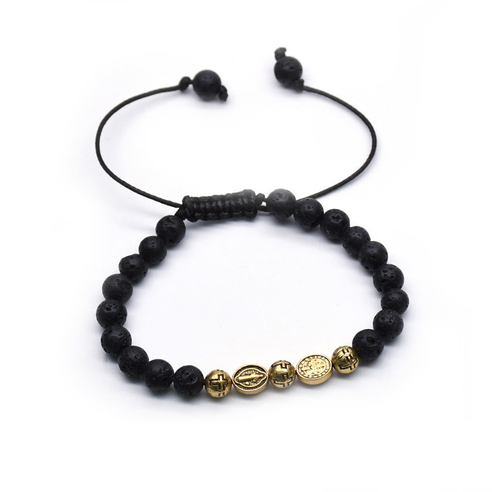 FREE Today: Volcanic Stone Beads St. Benedict Icon Wrist Chain Bracelet