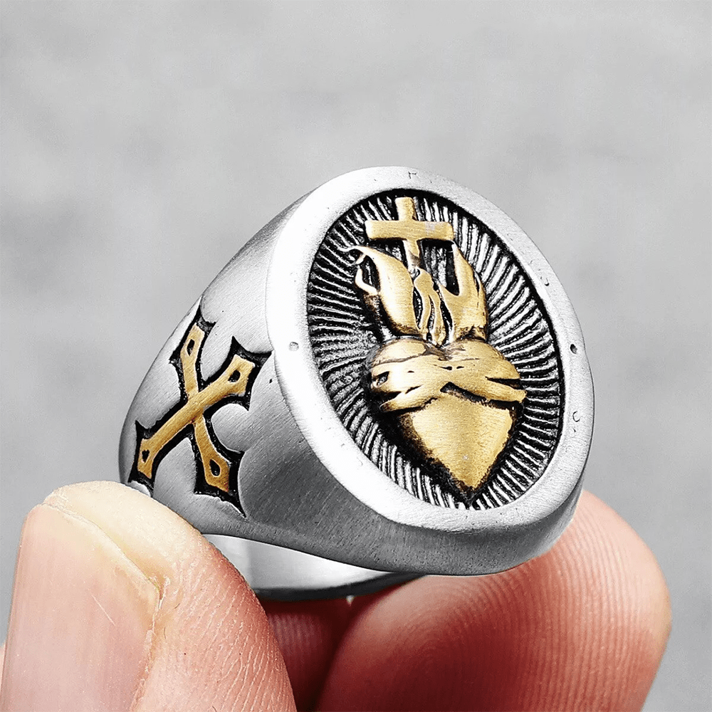 FREE Today: Religion Faith Jewelry: Sacred Heart Of Jesus Cross Ring