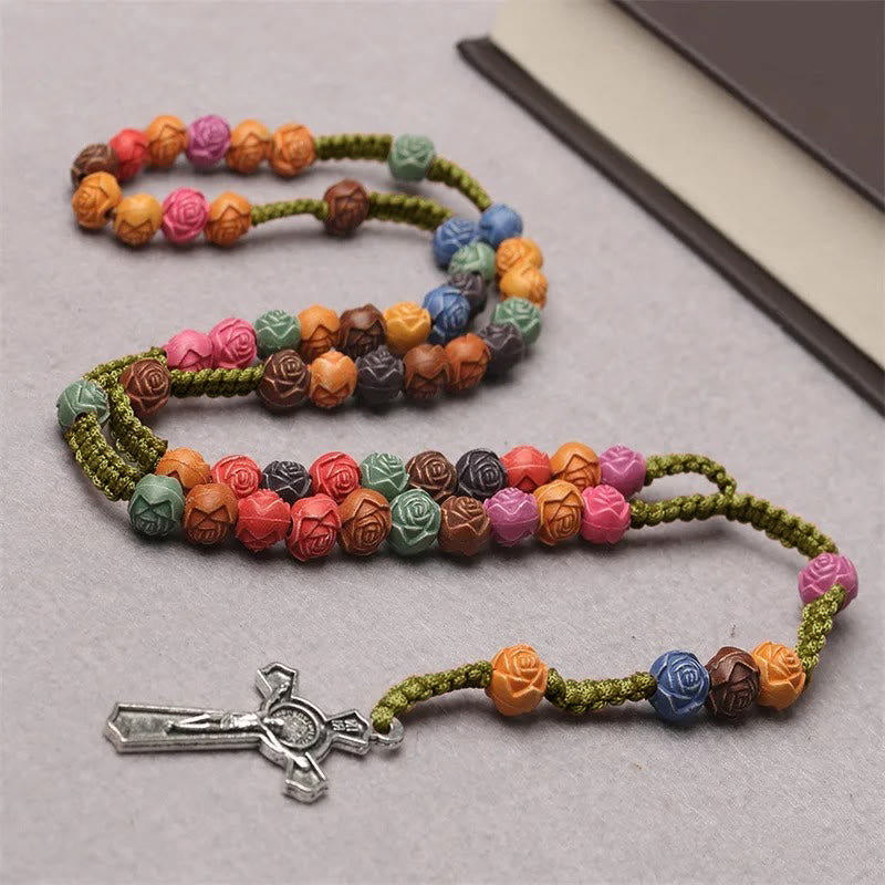 Multicolor Catholic Prayer Rose Beads Rosary