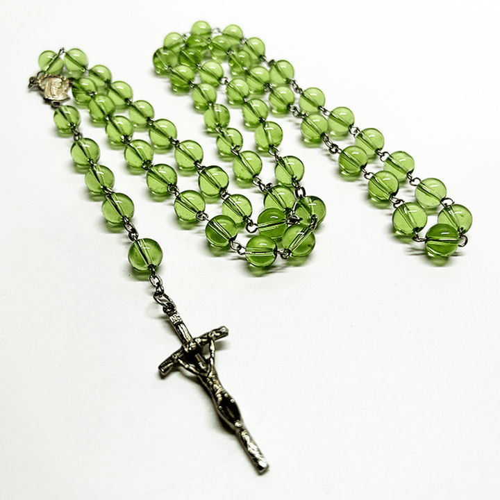 Crystal Glass Bead with Crucifix Cross Rosary