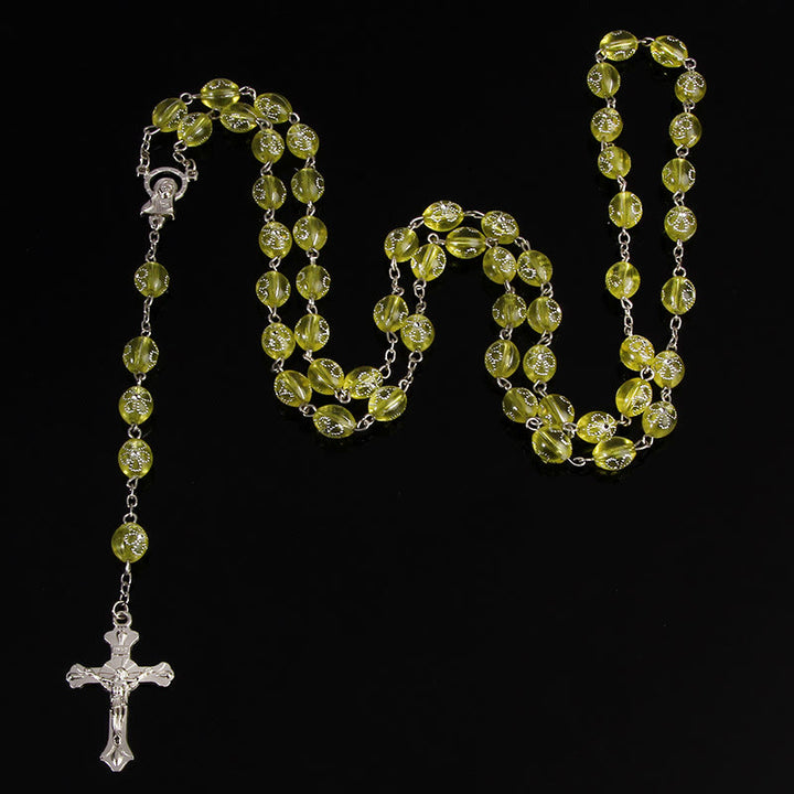 Jesus Cross Flower Beads Multicolor Rosary