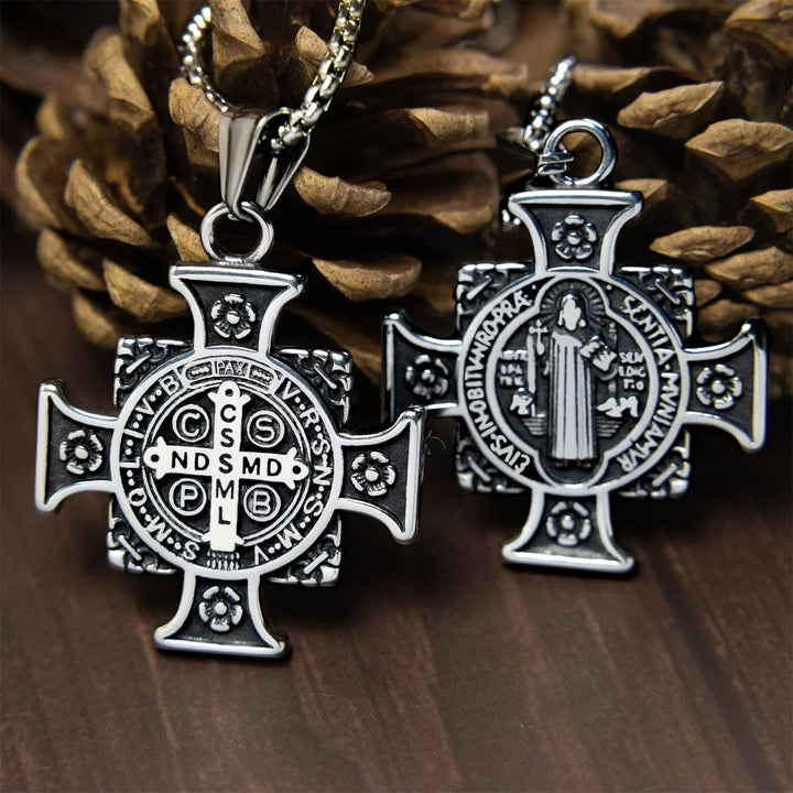 Saint Benedict Protection Medal Cross Pendant Necklace