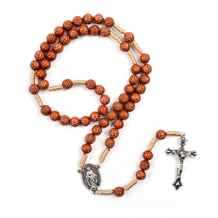 FREE Today: Handmade Rose-Shaped Wooden Bead Rosary: Miraculous Medal & Crucifix