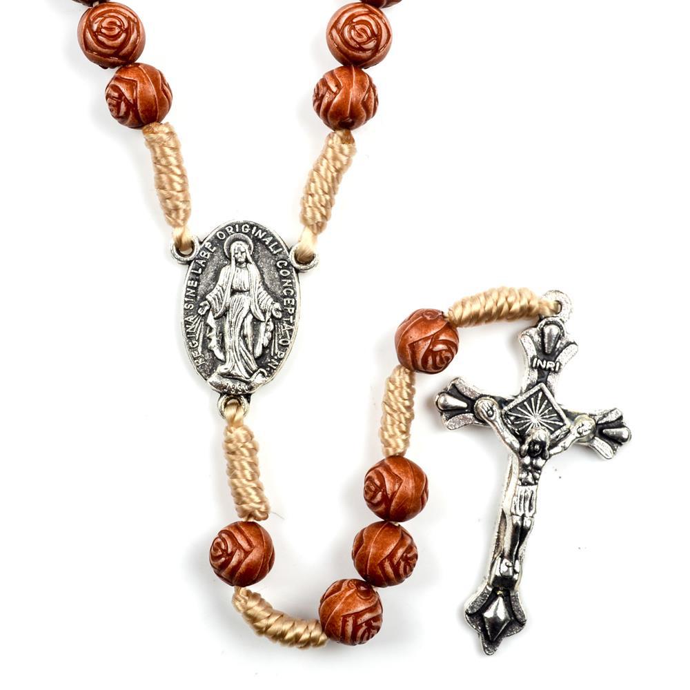 FREE Today: Handmade Rose-Shaped Wooden Bead Rosary: Miraculous Medal & Crucifix