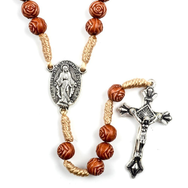 FREE Today: Handmade Rose-Shaped Wooden Bead Rosary: Miraculous Medal & Crucifix