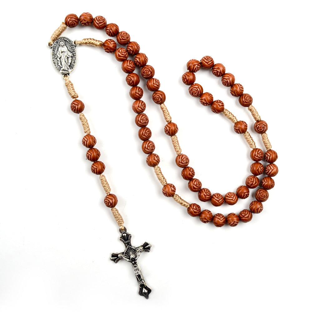 FREE Today: Handmade Rose-Shaped Wooden Bead Rosary: Miraculous Medal & Crucifix