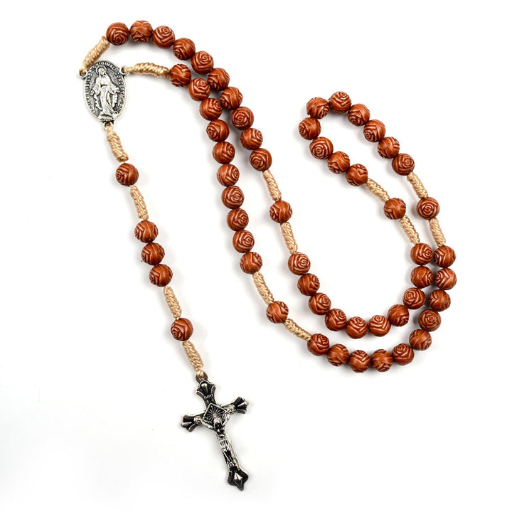 FREE Today: Handmade Rose-Shaped Wooden Bead Rosary: Miraculous Medal & Crucifix