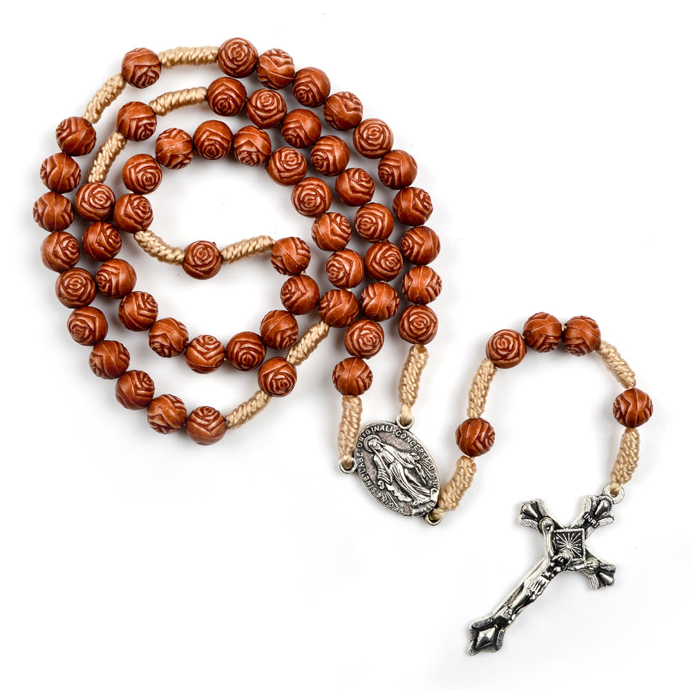 FREE Today: Handmade Rose-Shaped Wooden Bead Rosary: Miraculous Medal & Crucifix