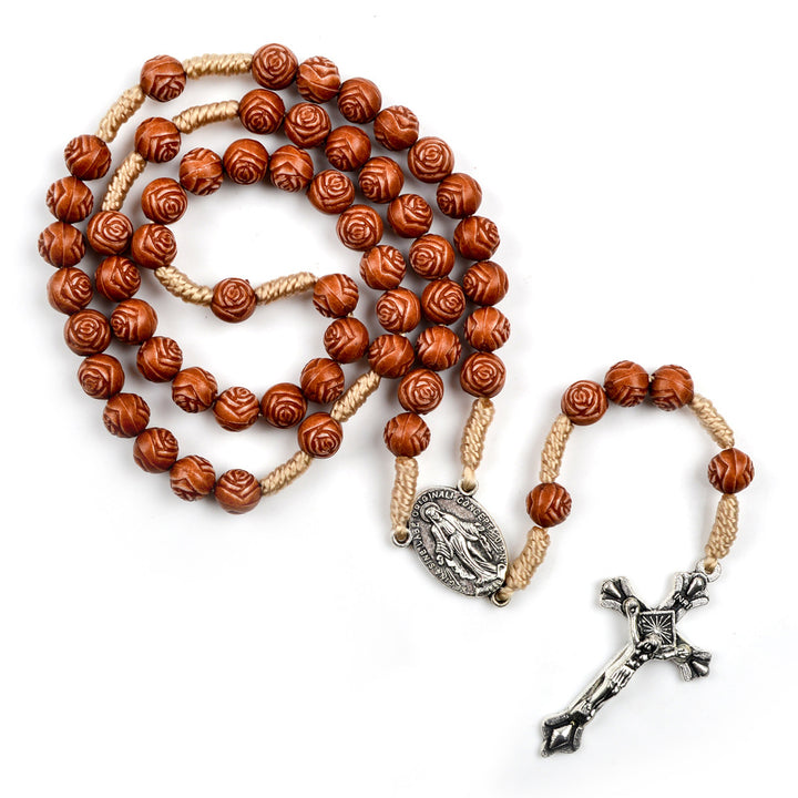 FREE Today: Handmade Rose-Shaped Wooden Bead Rosary: Miraculous Medal & Crucifix