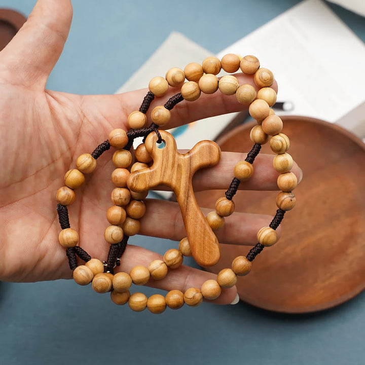 Christianartworkshop Handmade Polished Olive Wood Cross Car Rosary