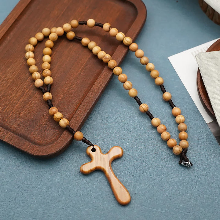 Christianartworkshop Handmade Polished Olive Wood Cross Car Rosary