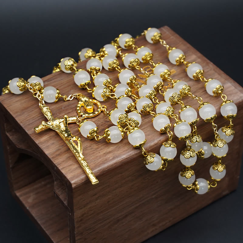 Christianartworkshop Faith & Charity: Natural White Chalcedony Catholic Rosary - White Chalcedony - image 0