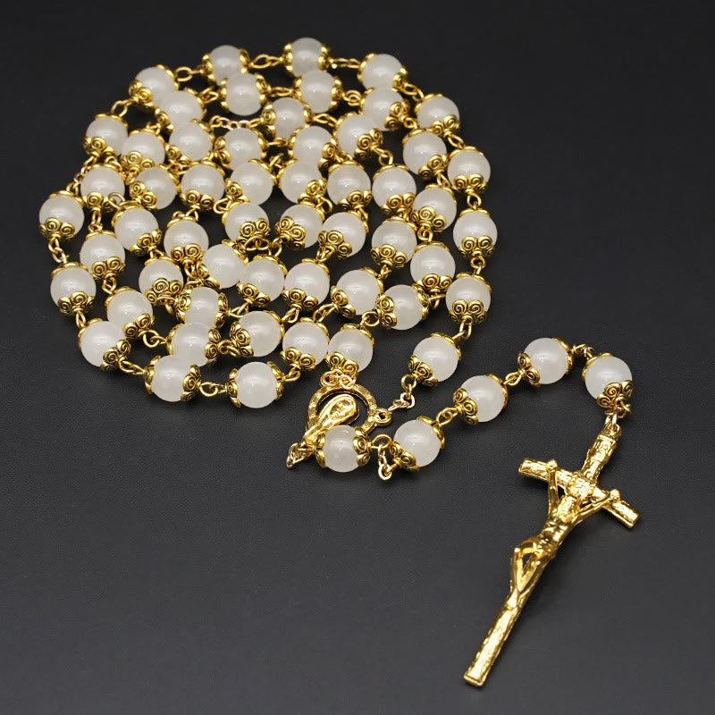 Christianartworkshop Faith & Charity: Natural White Chalcedony Catholic Rosary - image 1