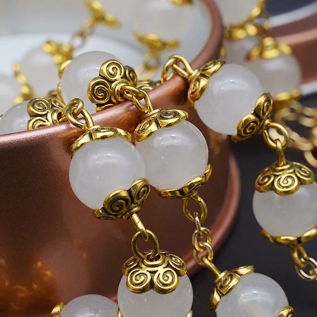 Christianartworkshop Faith & Charity: Natural White Chalcedony Catholic Rosary - image 4