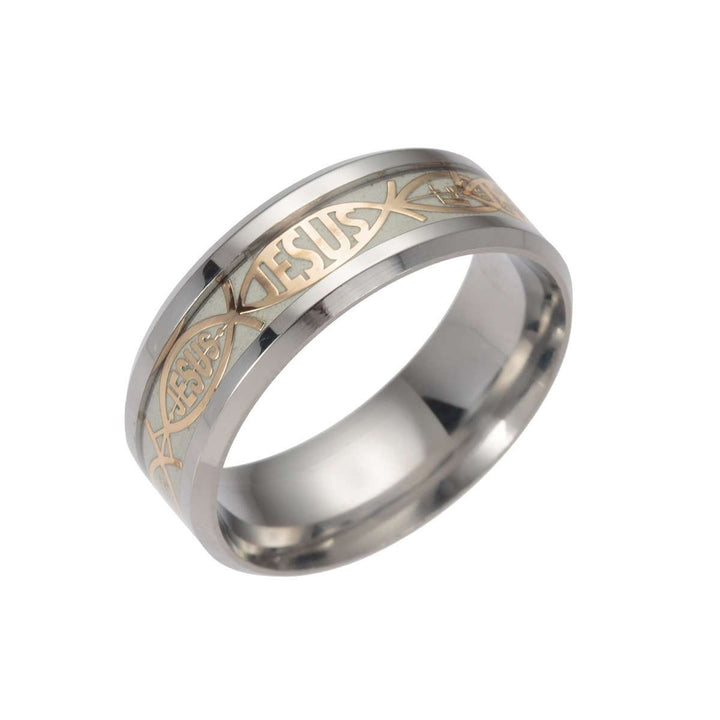 Christianartworkshop Rustic Stainless Steel Ring: "Jesus" in Fish