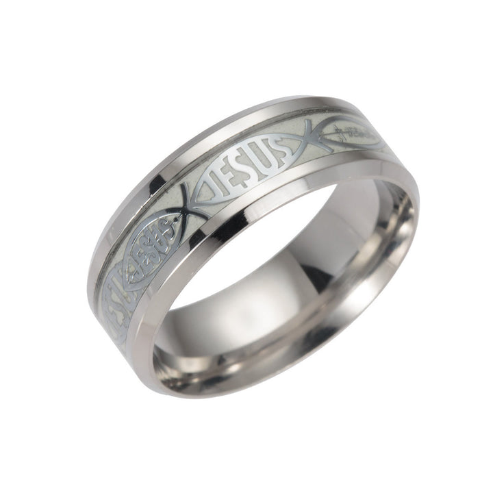 Christianartworkshop Rustic Stainless Steel Ring: "Jesus" in Fish