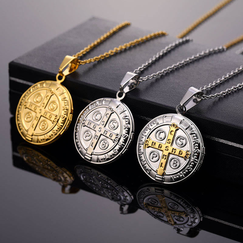 Christianartworkshop Classic St. Benedict Pendant Titanium Necklace - Golden - image 0