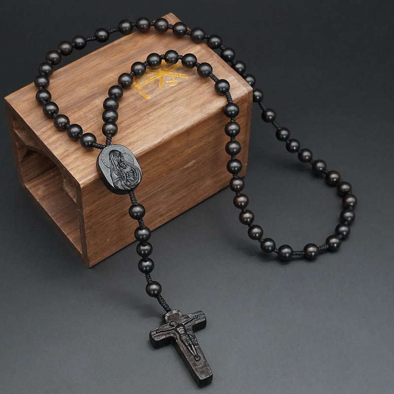 Christianartworkshop Quality Original Handmade Praying Rosary (Red Sandalwood/Ebony) - Ebony-8mm - image 5