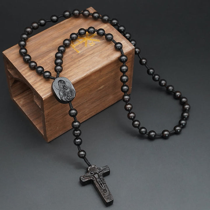 Christianartworkshop Quality Original Handmade Praying Rosary (Red Sandalwood/Ebony) - Ebony-8mm - image 5