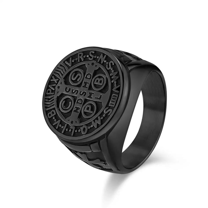 Christianartworkshop St. Benedict the Protector Titanium Ring - US 13 - Black - image 9
