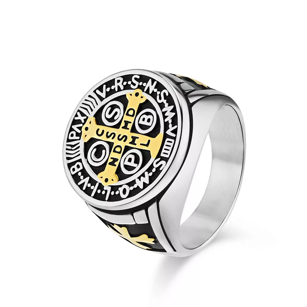 FREE Today: St. Benedict the Protector Titanium Ring - US 13 - Silver-Gold - image 8