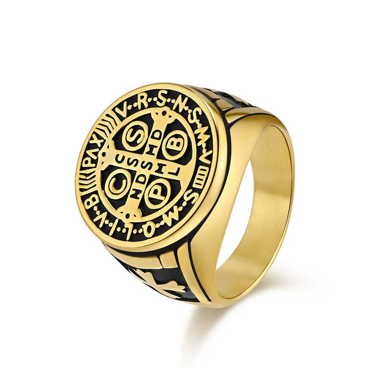 FREE Today: St. Benedict the Protector Titanium Ring - US 13 - Black-Gold - image 9