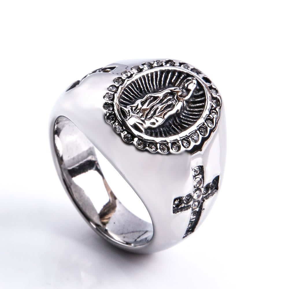 Christianartworkshop Virgin Mary Stainless Steel Ring Cross Sign Catholic Rings for Religious Jewelry - US13 - Metallic - image 6