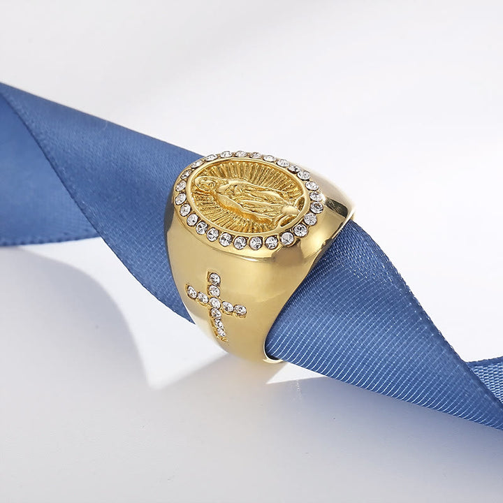 Christianartworkshop Virgin Mary Stainless Steel Ring Cross Sign Catholic Rings for Religious Jewelry - image 3