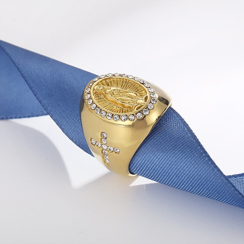 Christianartworkshop Virgin Mary Stainless Steel Ring Cross Sign Catholic Rings for Religious Jewelry - image 3