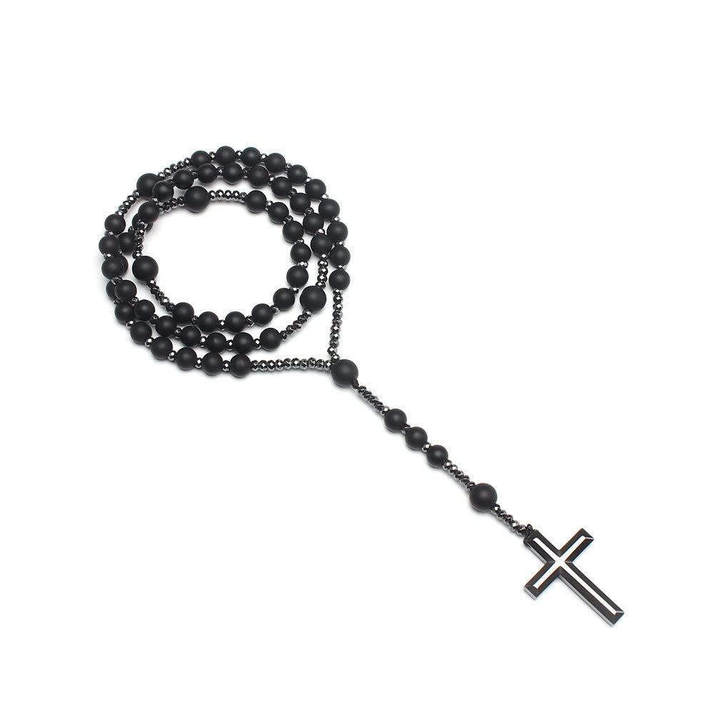 Christianartworkshop Agate/Tiger's Eye Stone Cross Catholic Rosary - image 9