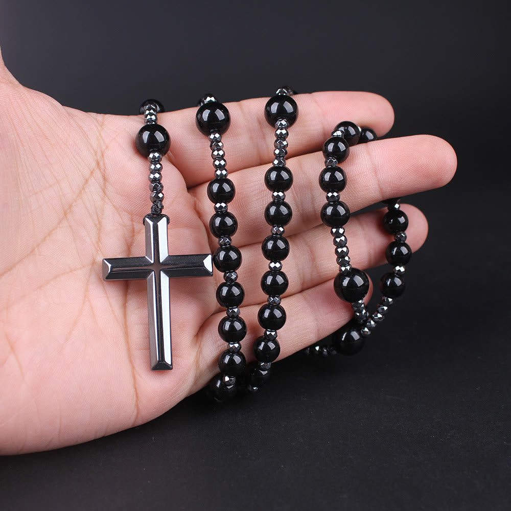 Christianartworkshop Agate/Tiger's Eye Stone Cross Catholic Rosary - image 6