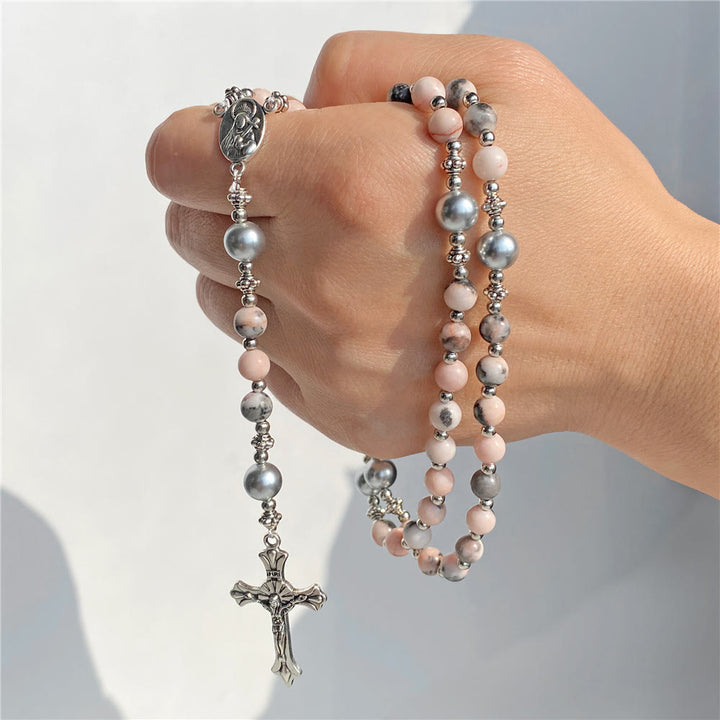 Free Today: Natural Stone Crucifix Hand Held Prayer Rosary Bracelet