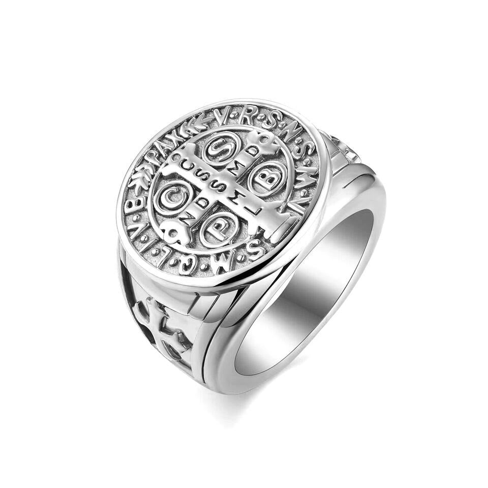 Christianartworkshop St. Benedict the Protector Titanium Ring - US 13 - Steel-polished - image 5