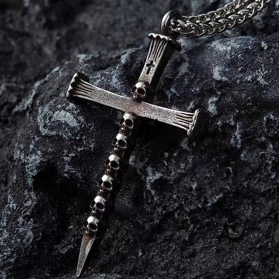 925K Silver Nail Cross Pendant Necklace - Rugged Gothic Crucifix 925K Silver Nail Cross Pendant Necklace - Rugged Gothic Crucifix