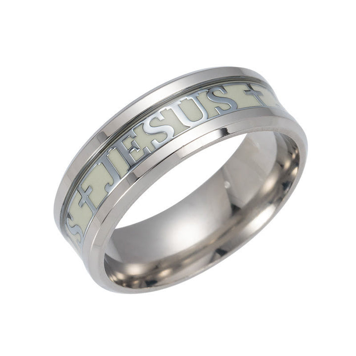 FREE Today: 4colors Luminous Glow in the Dark "JESUS" Printed Detail-crafted Stainless Steel Ring
