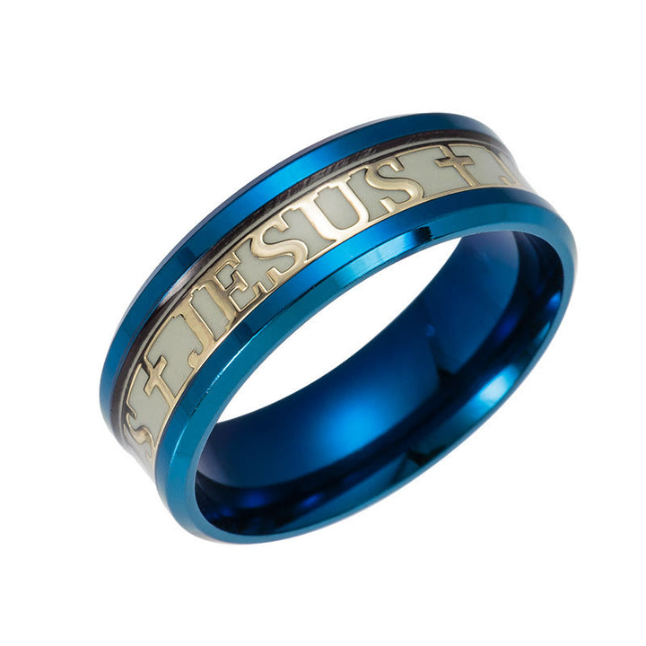 FREE Today: 4colors Luminous Glow in the Dark "JESUS" Printed Detail-crafted Stainless Steel Ring