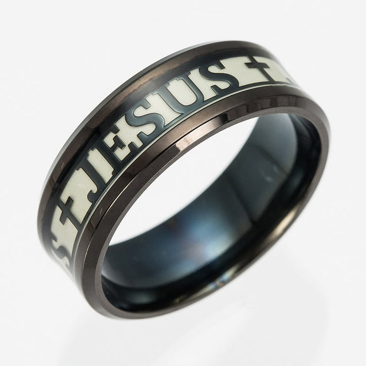 FREE Today: 4colors Luminous Glow in the Dark "JESUS" Printed Detail-crafted Stainless Steel Ring